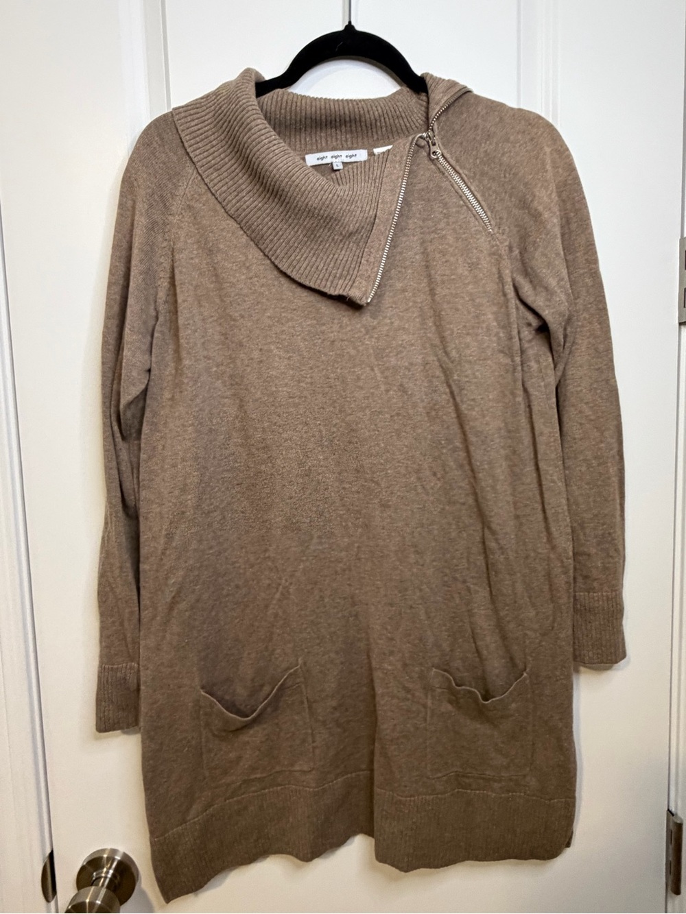 eight eight eight Taupe Zip Detail Cowl Tunic Sweater fall festivals